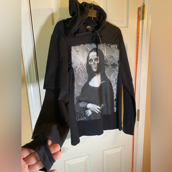 Hot Topic Other - Hot Topic Men’s Skull Dark Mona Lisa Black Pullover Sweatshirt Tee Hoodie Sz S.